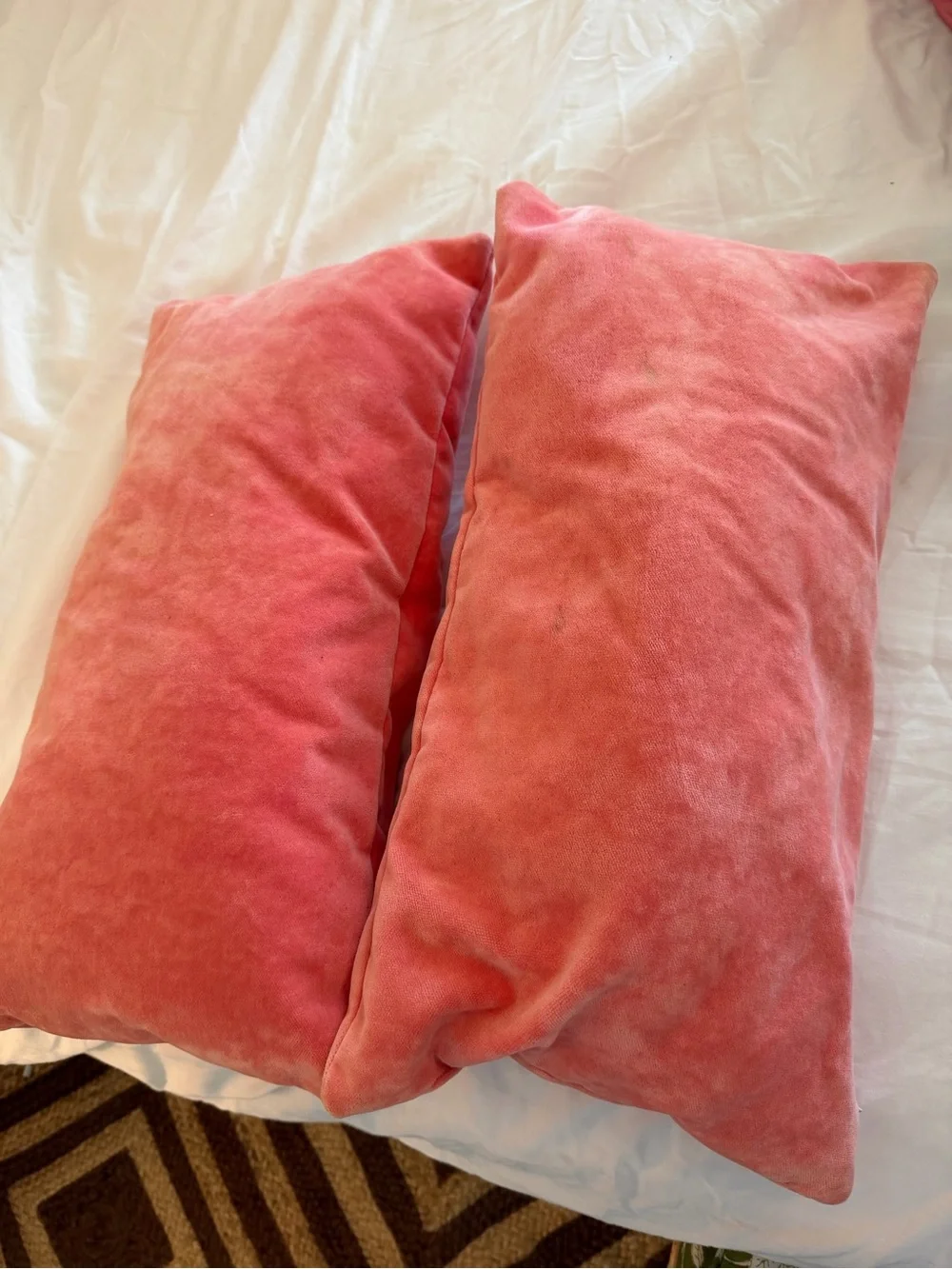 Soft Velvet Lumbar Pillow Pair in Coral Pink - Unbranded